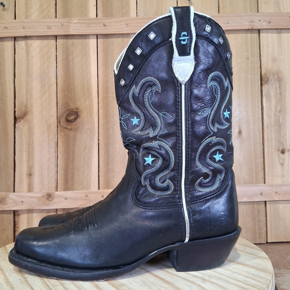 Stetson Western‎ Boots Womens 8.5 Black Leather Square Toe Rodeo Cowboy